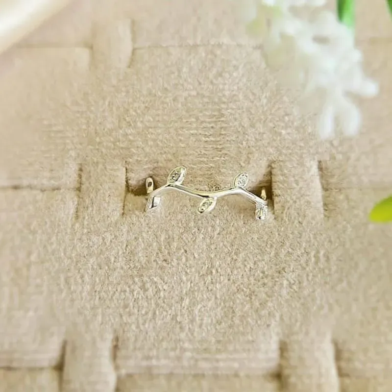 anel prata folhas com zirconia cristal