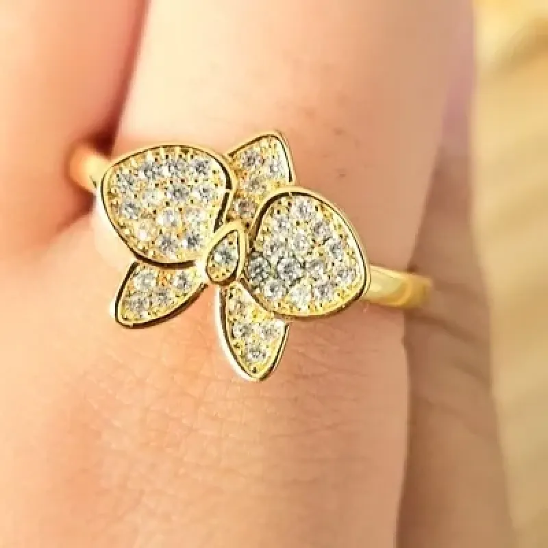 anel ouro flor orquidea cravejada