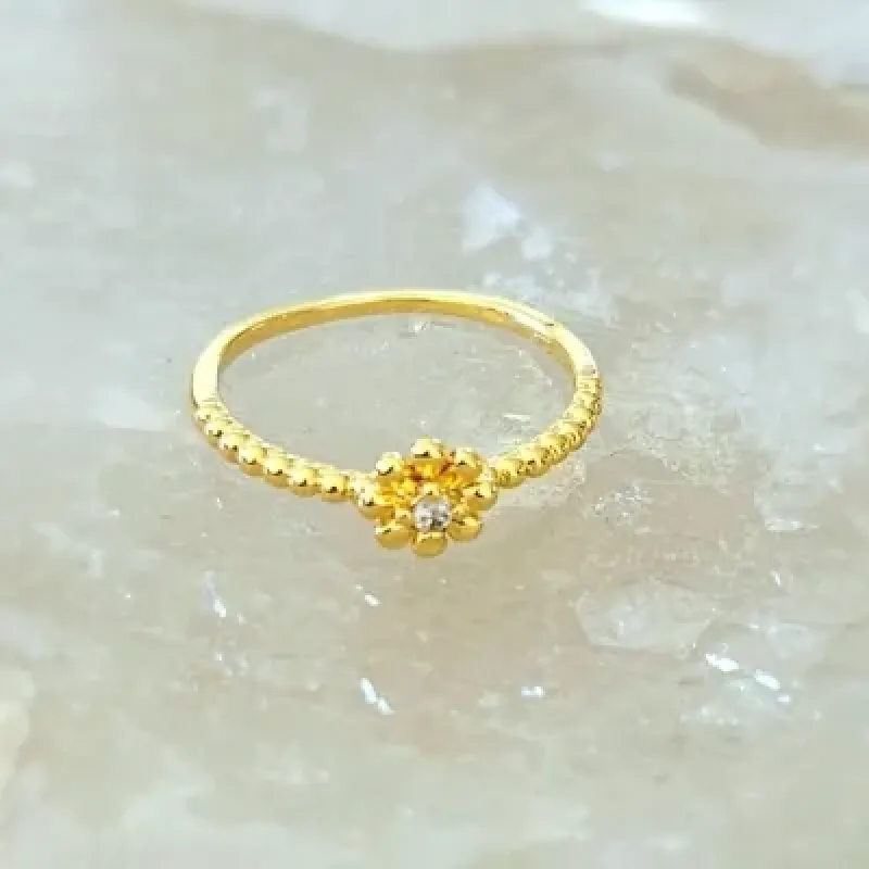 anel ouro volta bolinhas flor com meio zirconia