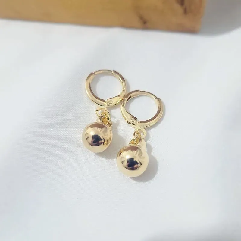 brinco ouro argola bolinha lisa pendurada