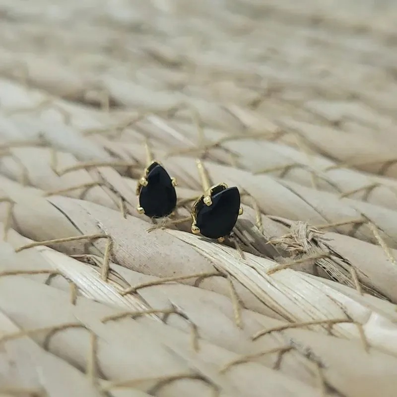 brinco ouro gota pedra preta