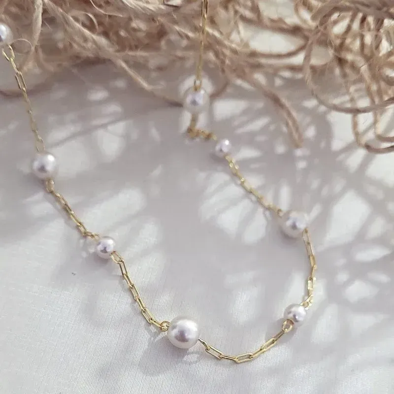 colar ouro choker perolas pequenas e perolas grandes