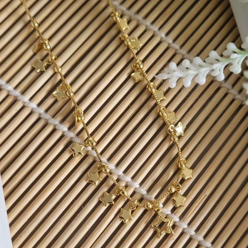 colar ouro estrelas chapadas e bolinhas lisas