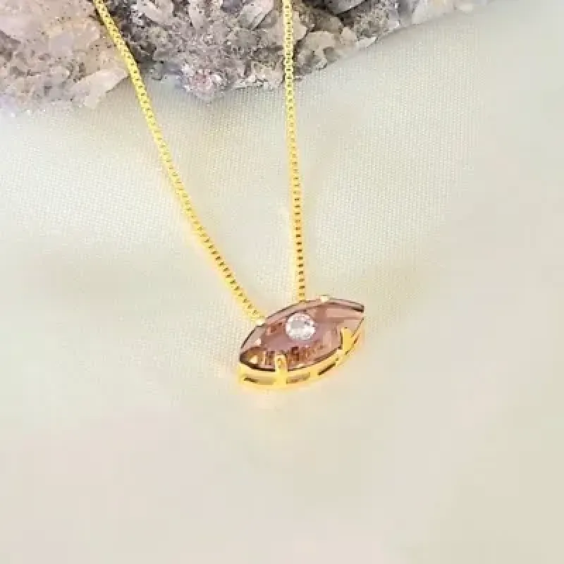 colar ouro olho grego lilás com ponto de luz
