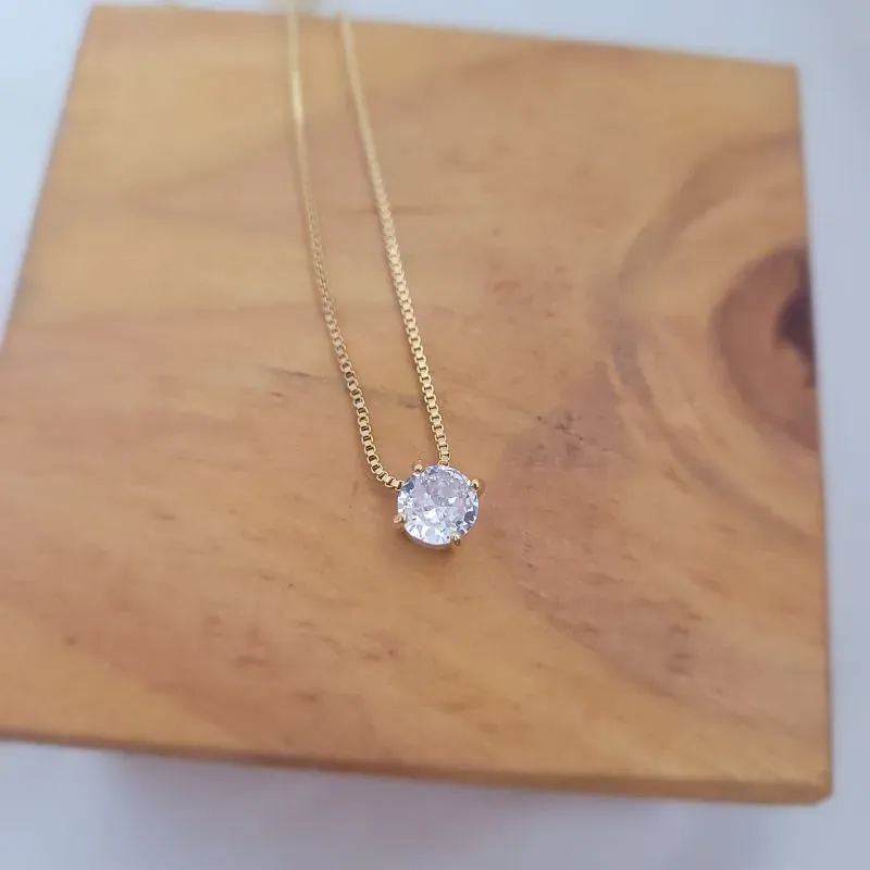 colar ouro ponto de luz cristal 6mm