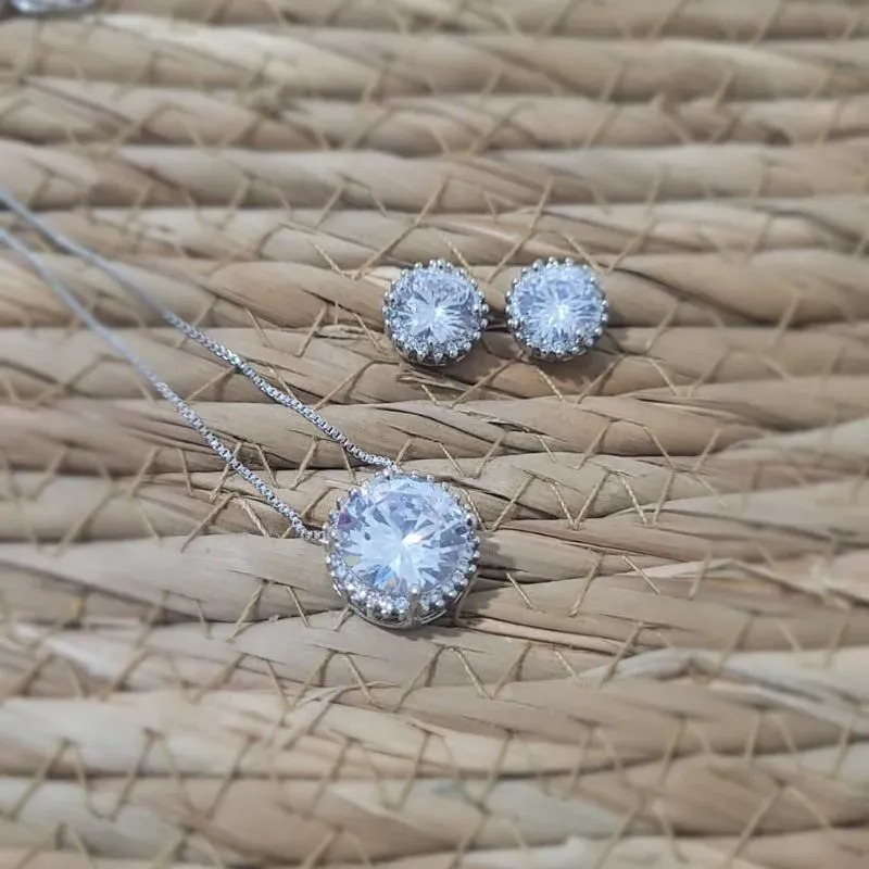 conjunto rodio ponto de luz redondo cristal