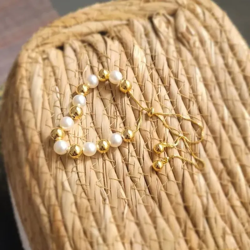 pulseira ouro bolinha lisa e perola