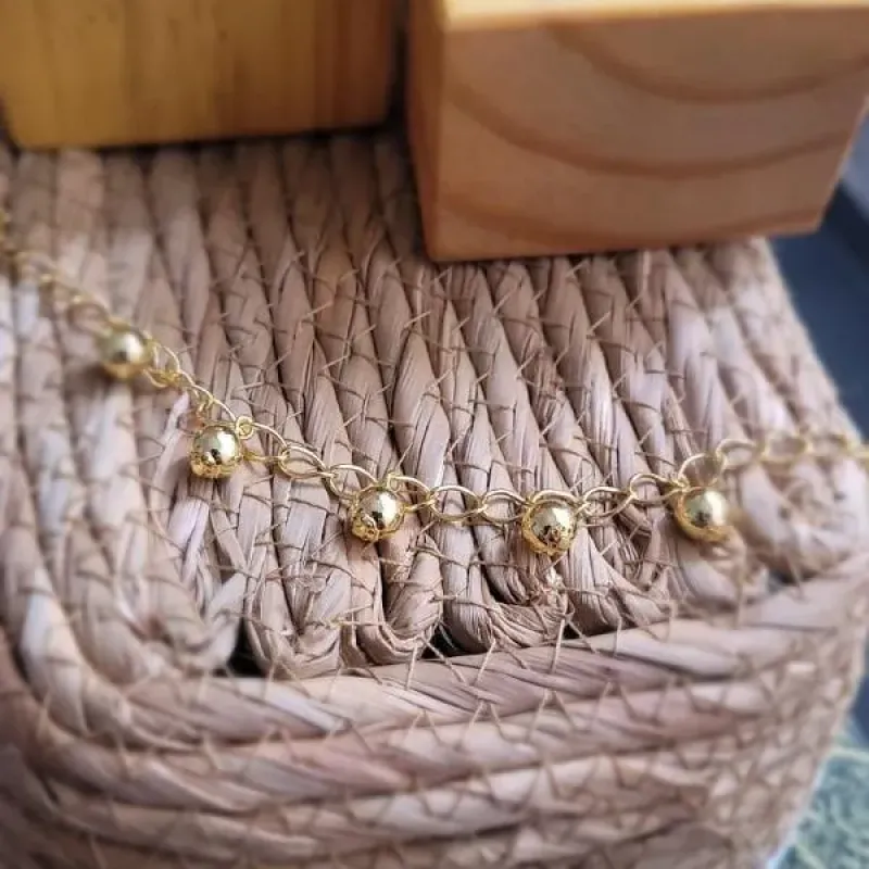 pulseira ouro bolinhas lisas penduradas