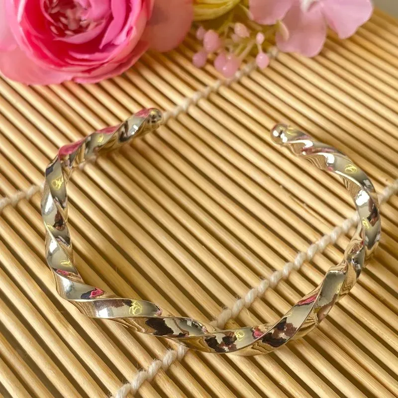 pulseira rodio bracelete ondulado torcido