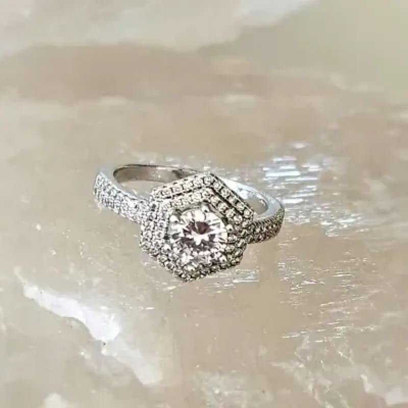 anel rodio hexagono 2 filas zirconias