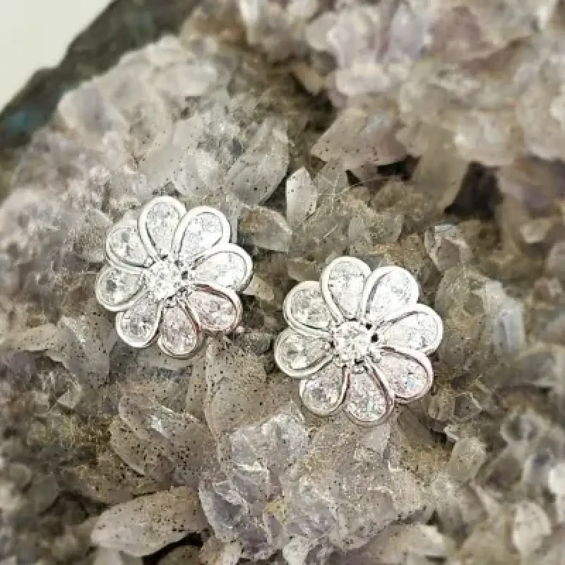 brinco ródio flor cristal
