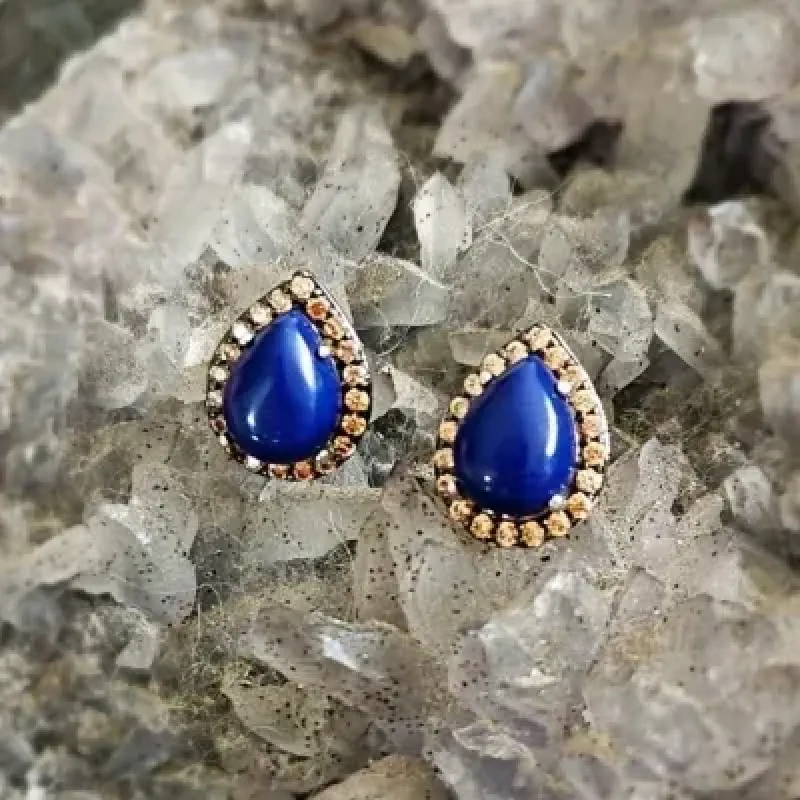 brinco rodio gota azul volta zirconias nude