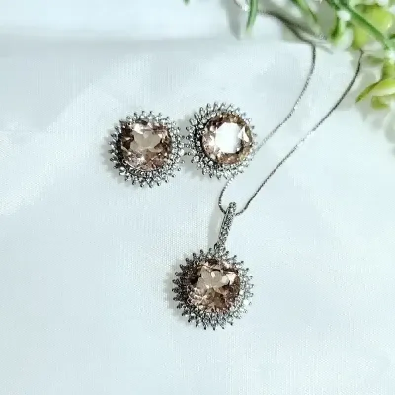 conjunto rodio redondo morganita volta zirconias