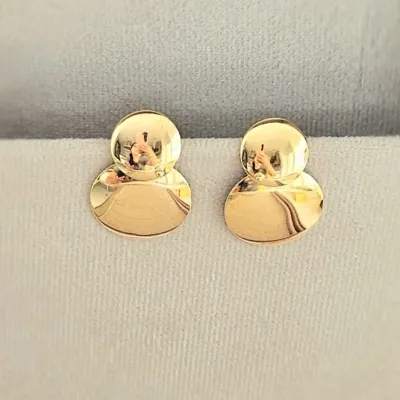 Brinco ouro 2 bolas lisas 1 grande e 1 pequena