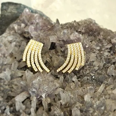 brinco ouro 5 filas curvas zircônias