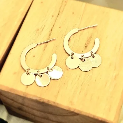 brinco ouro argola 03 bolinhas chapadas