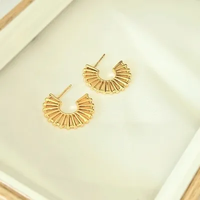 brinco ouro argola com volta riscos lisos