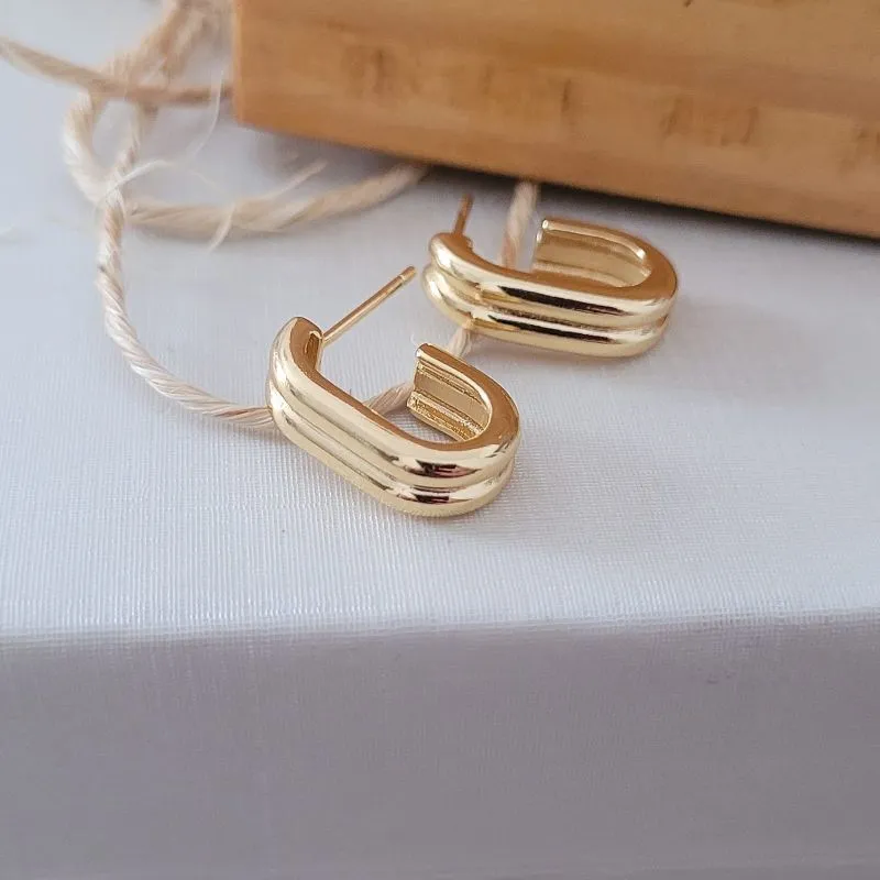brinco ouro argola dupla oval lisa