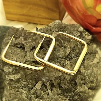 brinco ouro argola lisa quadrada