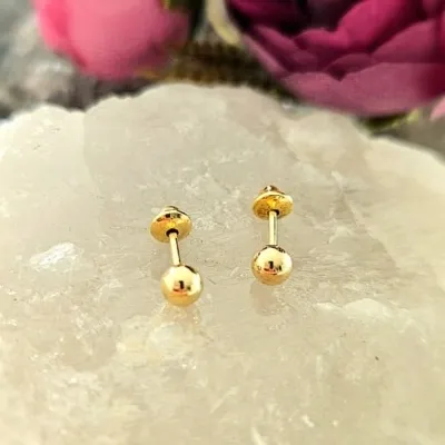 brinco ouro bolinha P com tarraxa baby