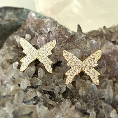 brinco ouro borboleta cravejada zirconias