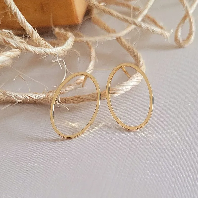 brinco ouro circulo oval vazado