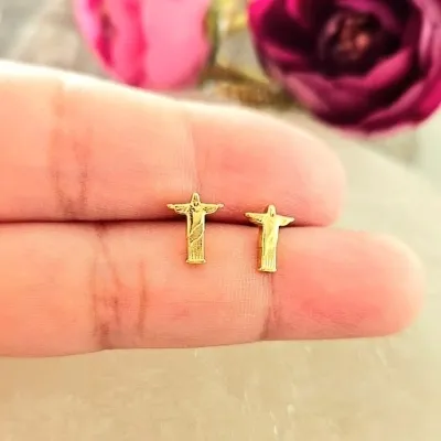 brinco ouro cristo redentor pequeno