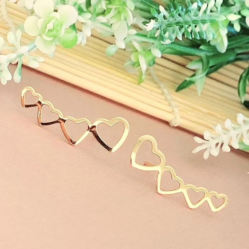 brinco ouro ear cuff 4 corações lisos vazados