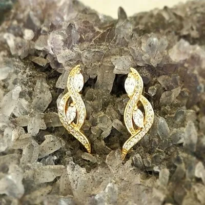 brinco ouro ear cuff & todo zirconias meio 2 navetes cristal