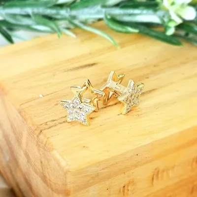 brinco ouro estrela cravejada click