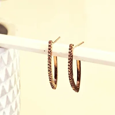 brinco ouro rose semi argola fio zirconias rose