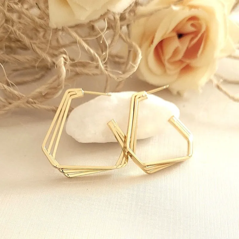 brinco ouro triplo triangulo