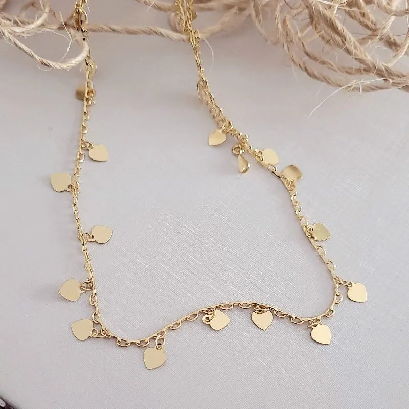 colar choker ouro coração chapado