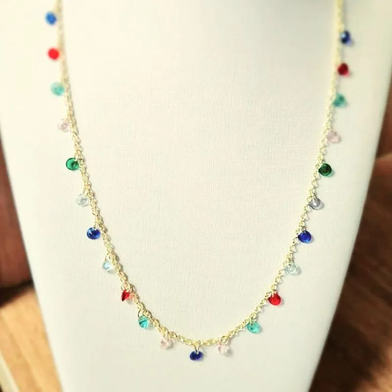 colar choker ouro pedras colors penduradas