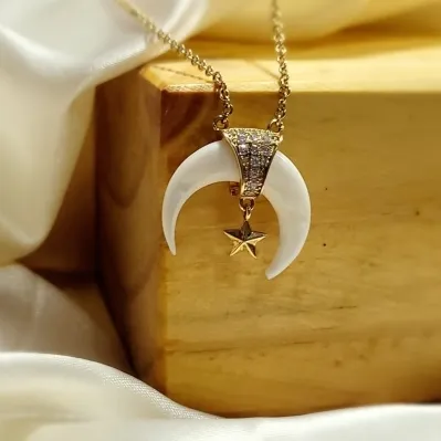 colar ouro chifre italiano madreperola com estrela pendurada
