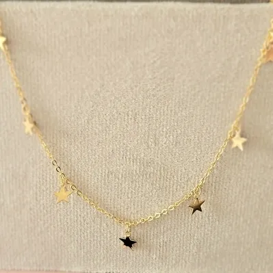 Colar ouro choker estrelas lisas chapadas