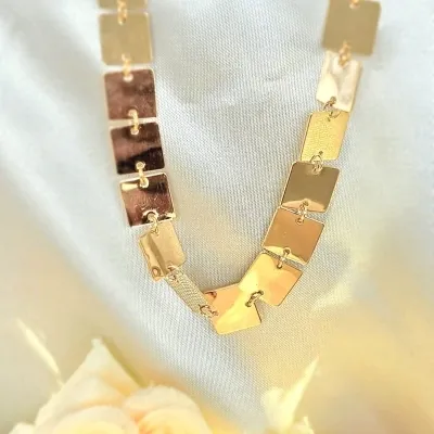colar ouro choker quadrado chapado liso