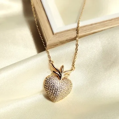 colar ouro coração cravejado zircônias coroa lisa