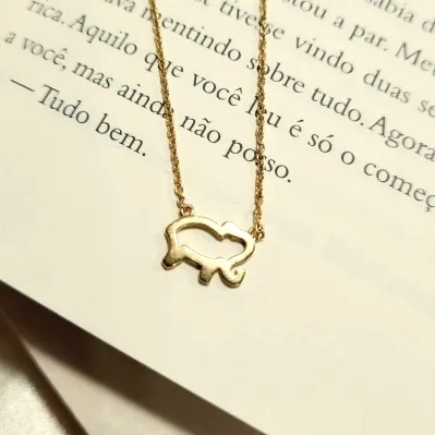 colar ouro elefante chapado vazado