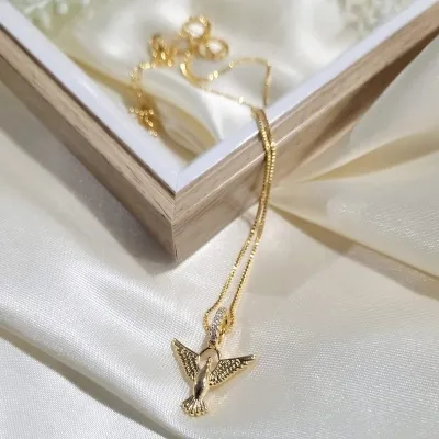colar ouro espírito santo com base zircônias