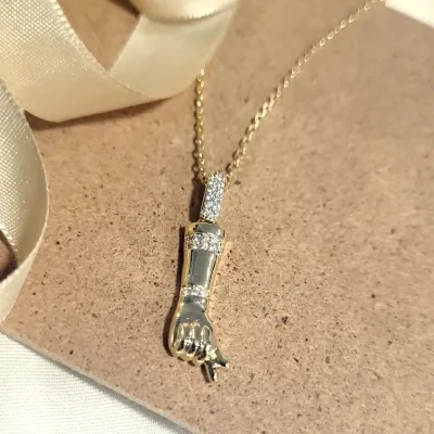 colar ouro figa com linhas zirconias
