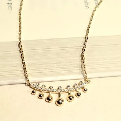 colar ouro fio zirconias com 7 bolinhas lisas + 7 bolinhas zirconias
