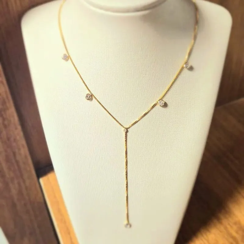 colar ouro gravata zirconia tiffany