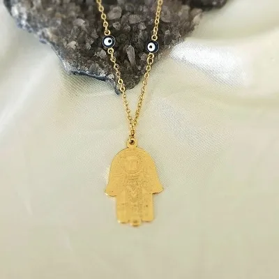 colar ouro mao de fatima trabalhada corrente com 2 tiffanys de olho grego