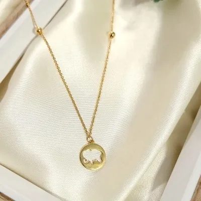 colar ouro medalha elefante chapado vazado com 2 bolinhas na correnta