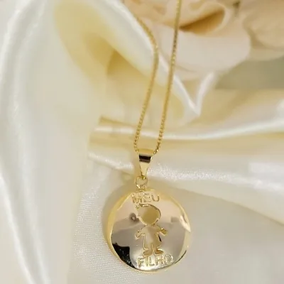 colar ouro medalha meu filho escrita menino vazado