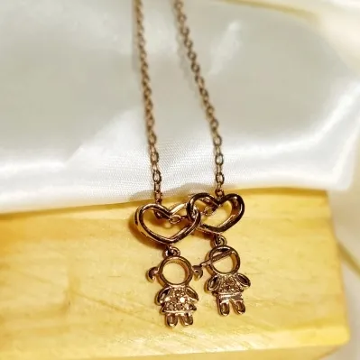 colar ouro rose 2 coraçoes casal pendurados