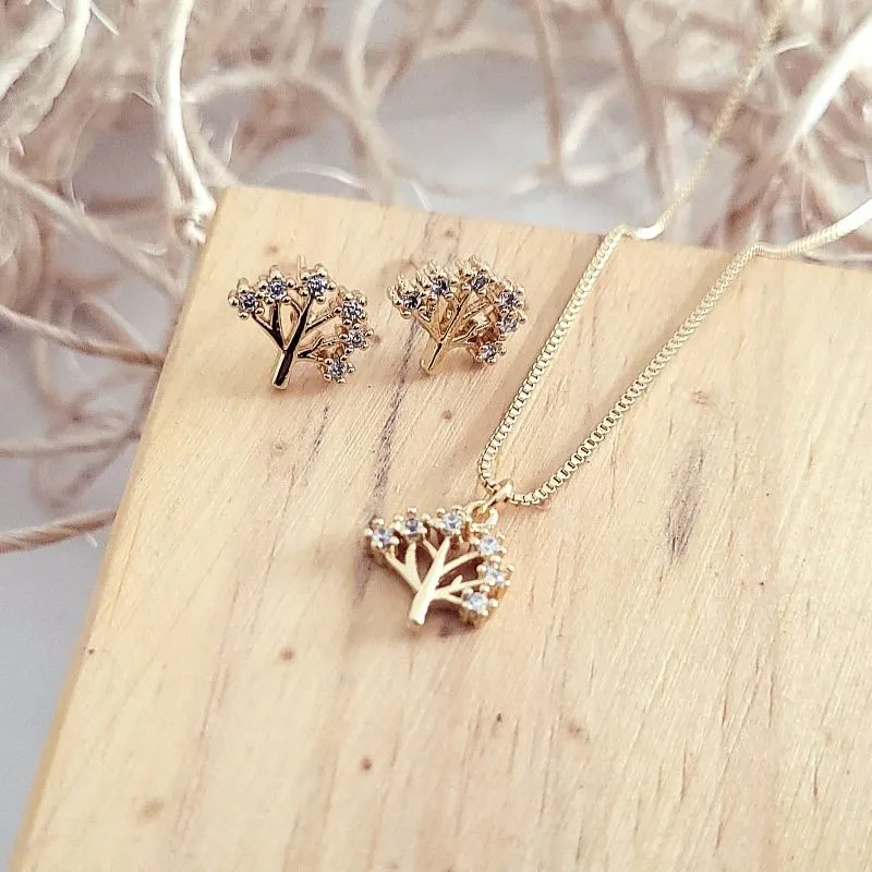 conjunto ouro arvore da vida cravejada