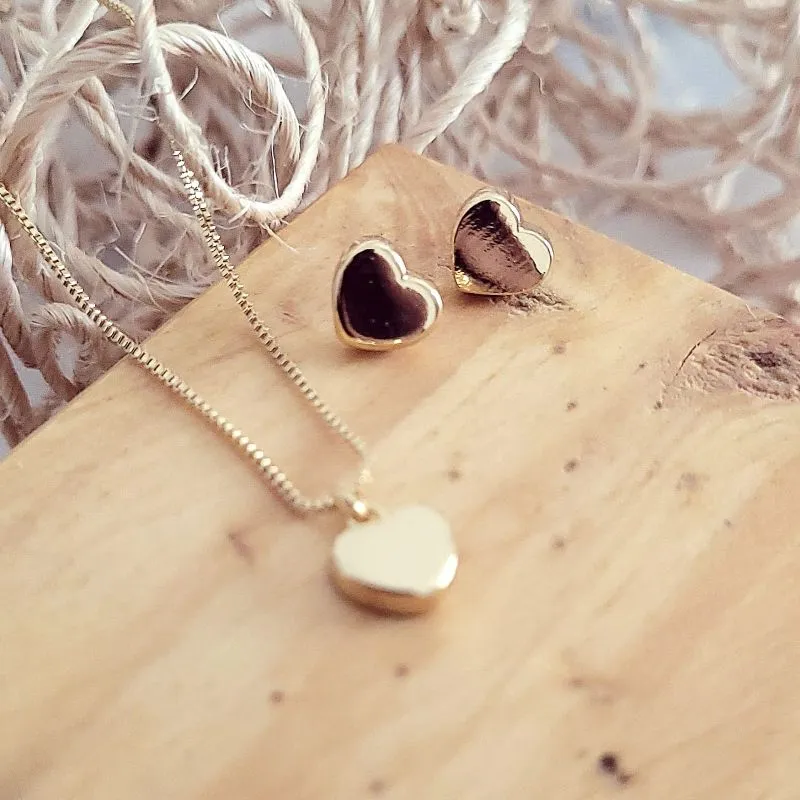 conjunto ouro coração chapado liso