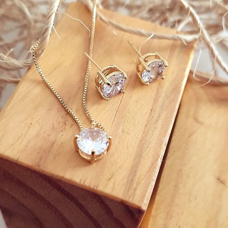 conjunto rodio ponto de luz redondo cristal